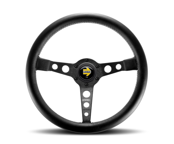 Momo Prototipo Steering Wheel 350 mm - Black Leather/Wht Stitch/Black Spokes - Bull Strap