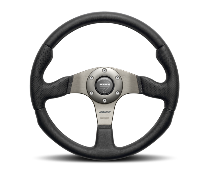 Momo Race Steering Wheel 350 mm - Black Leather/Anth Spokes - Bull Strap