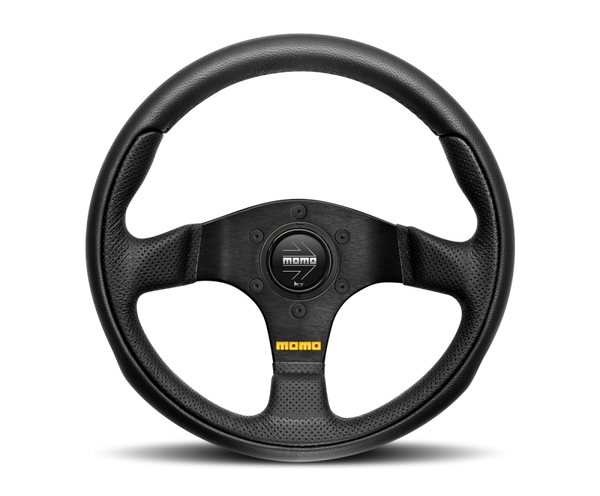 Momo Team Steering Wheel 300 mm - 4 Black Leather/Black Spokes - Bull Strap