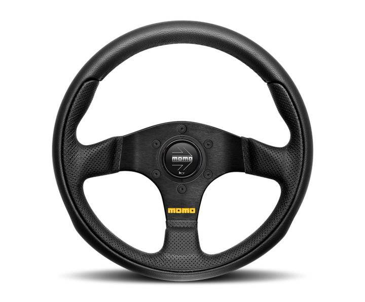 Momo Team Steering Wheel 300 mm - 4 Black Leather/Black Spokes - Bull Strap
