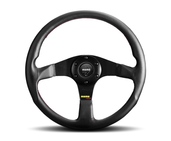 Momo Tuner Steering Wheel 320 mm - Black Leather/Red Stitch/Black Spokes - Bull Strap