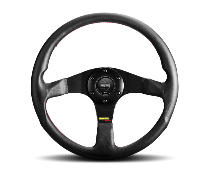 Momo Tuner Steering Wheel 320 mm - Black Leather/Red Stitch/Black Spokes - Bull Strap