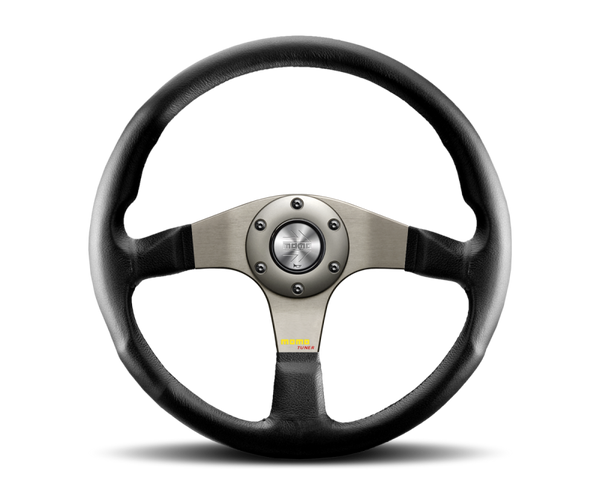 Momo Tuner Steering Wheel 350 mm - Black Leather/Red Stitch/Black Spokes - Bull Strap