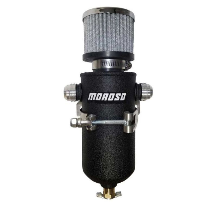 Moroso 10AN Male Fittings Catch Can Breather Tank - Black Powder Coat - Bull Strap