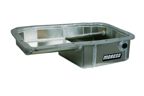 Moroso Acura/Honda 1.6L B16A3 Kicked Out Drag Race Baffled 5qt 5-5/8in Aluminum Oil Pan - Bull Strap