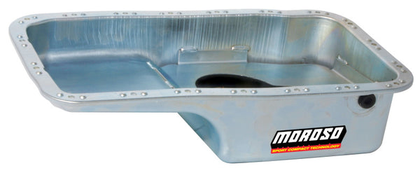 Moroso Acura/Honda 1.6L B16A3 Stock (w/Oil Drainbacks) Wet Sump 4qt 6in Steel Oil Pan - Bull Strap
