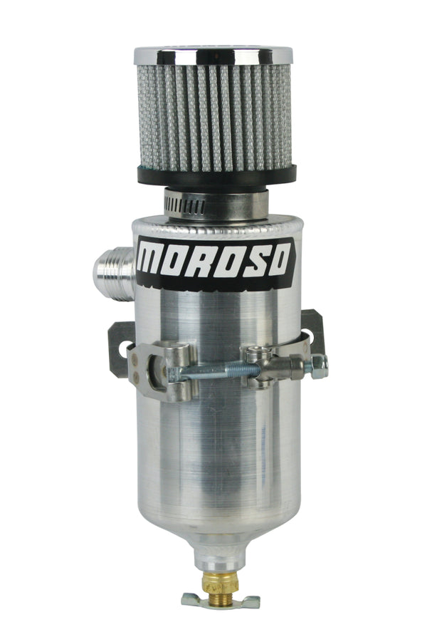 Moroso Breather Tank/Catch Can -12An Male Fitting - Aluminum - Bull Strap