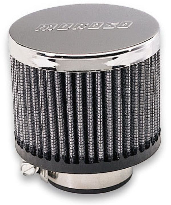 Moroso Filtered Valve Cover Breather - Clamp-On - No Hood - 1-3/8in ID - Bull Strap