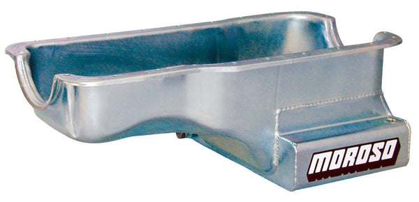 Moroso Ford 289-302 (w/Front Sump) Kicked Out Wet Sump 7qt 8in Steel Oil Pan - Bull Strap