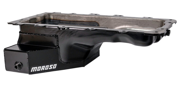 Moroso Ford 4.6/5.4L (w/Rear Sump) Road Race Baffled Wet Sump 8qt 6.5in Steel Oil Pan - Bull Strap