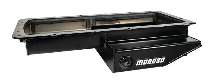 Moroso Ford 5.0 Coyote/Cobra (w/Rear Sump) Road Race Baffled Wet Sump 9.5qt 4.5in Steel Oil Pan - Bull Strap