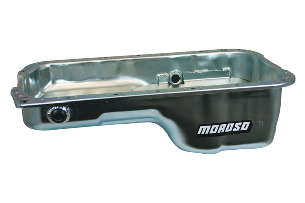 Moroso Honda 2.2/2.3L H Series Stock (w/Oil Drainbacks) Wet Sump 4qt 5.25in Steel Oil Pan - Bull Strap