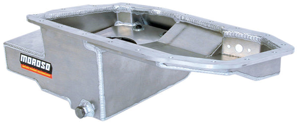 Moroso Mitsubishi 2.0L DOHC Turbo 4G63 Kicked Out Road Race Baffled 6.25qt 6.5in Aluminum Oil Pan - Bull Strap