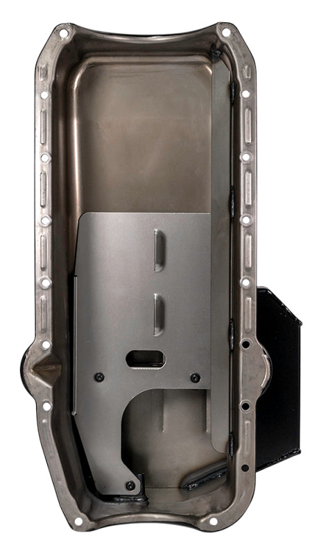 Moroso Pre-80 Chevrolet SBC (w/Driver Side Dipstick) Wet Sump 7qt 7.5in Steel Oil Pan - Black - Bull Strap