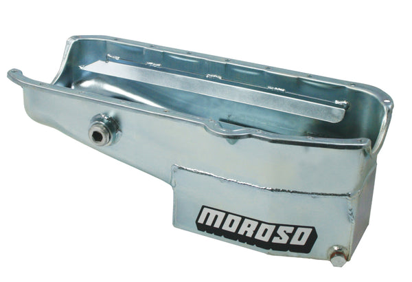 Moroso Pre-80 Chevrolet Small Block (w/1in Inspection Bung) Wet Sump 7qt 7.5in Steel Oil Pan - Bull Strap