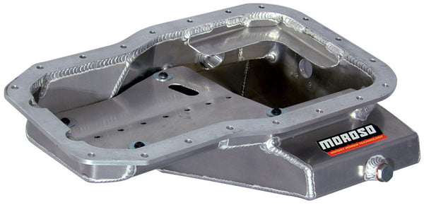 Moroso Toyota 3SGT 2.0L Turbo/5SFE Non Turbo Road Race Baffled Wet Sump 6.25qt 7-9/16in Alum Oil Pan - Bull Strap