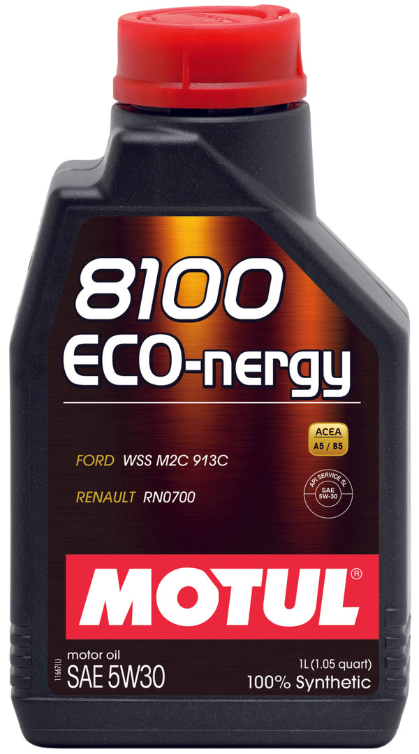 Motul 1L Synthetic Engine Oil 8100 5W30 ECO-NERGY - Ford 913C - Bull Strap