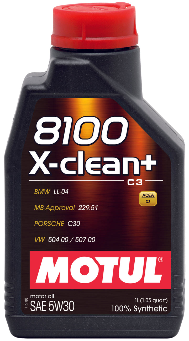 Motul 1L Synthetic Engine Oil 8100 5W30 X-CLEAN - LL04- MB 229.51- 504.00-507.00 - Bull Strap