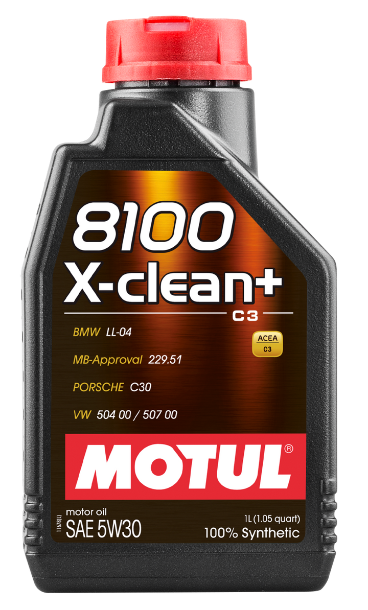 Motul 1L Synthetic Engine Oil 8100 5W30 X-CLEAN - LL04- MB 229.51- 504.00-507.00 - Bull Strap