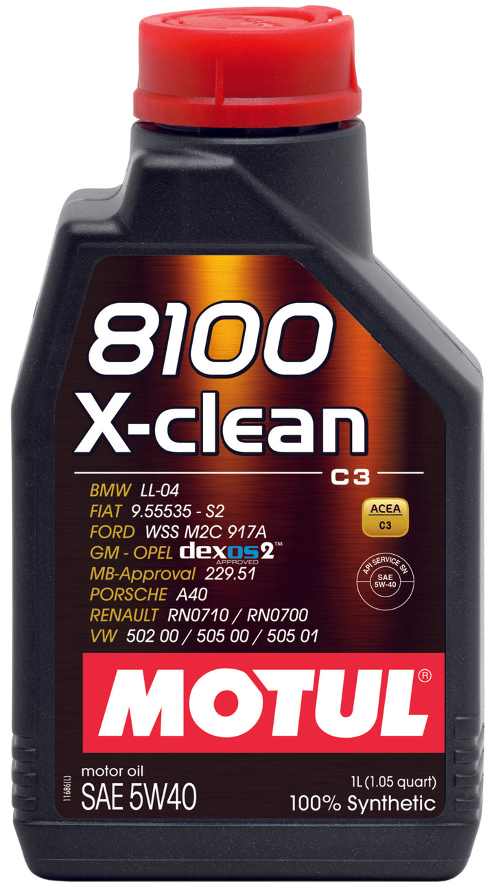 Motul 1L Synthetic Engine Oil 8100 5W40 X-CLEAN C3 -505 01-502 00-505 00-LL04 - Bull Strap