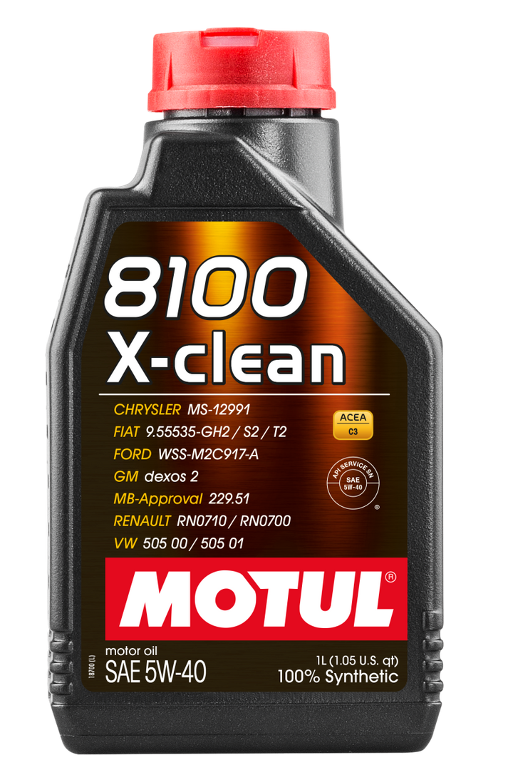 Motul 1L Synthetic Engine Oil 8100 5W40 X-CLEAN C3 -505 01-502 00-505 00-LL04 - Bull Strap