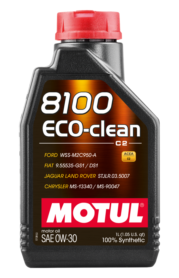 Motul 1L Synthetic Engine Oil 8100 Eco-Clean 0W30 12X1L - C2/API SM/ST.JLR 03.5007 - 1L - Bull Strap