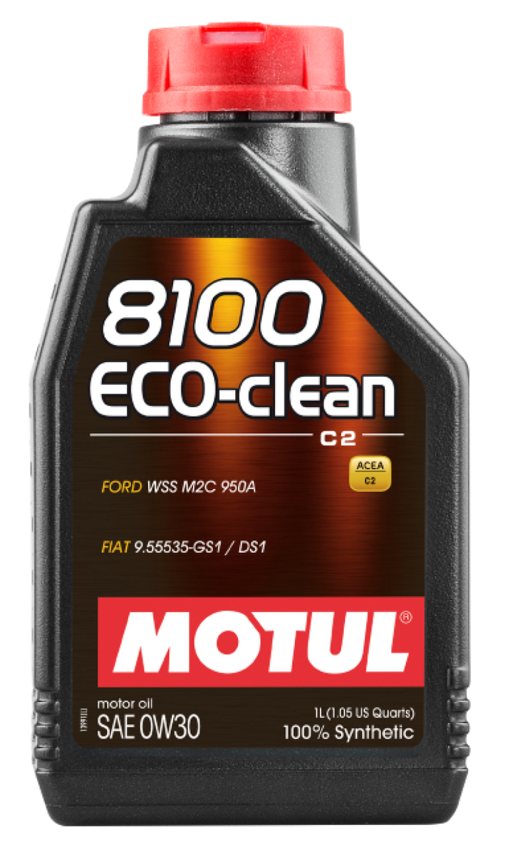 Motul 1L Synthetic Engine Oil 8100 Eco-Clean 0W30 12X1L - C2/API SM/ST.JLR 03.5007 - 1L - Bull Strap