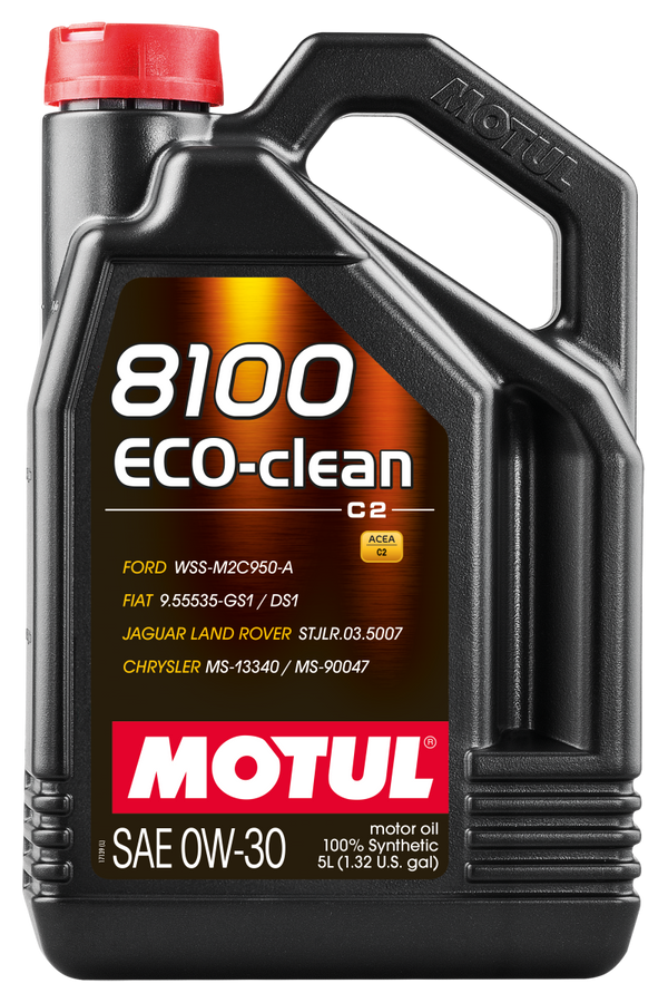 Motul 5L Synthetic Engine Oil 8100 0W30 4x5L ECO-CLEAN  ACEA C2 API SM ST.JLR 03.5007 - Bull Strap