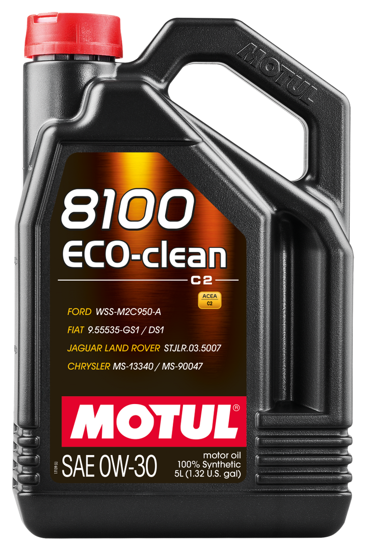 Motul 5L Synthetic Engine Oil 8100 0W30 4x5L ECO-CLEAN  ACEA C2 API SM ST.JLR 03.5007 - Bull Strap