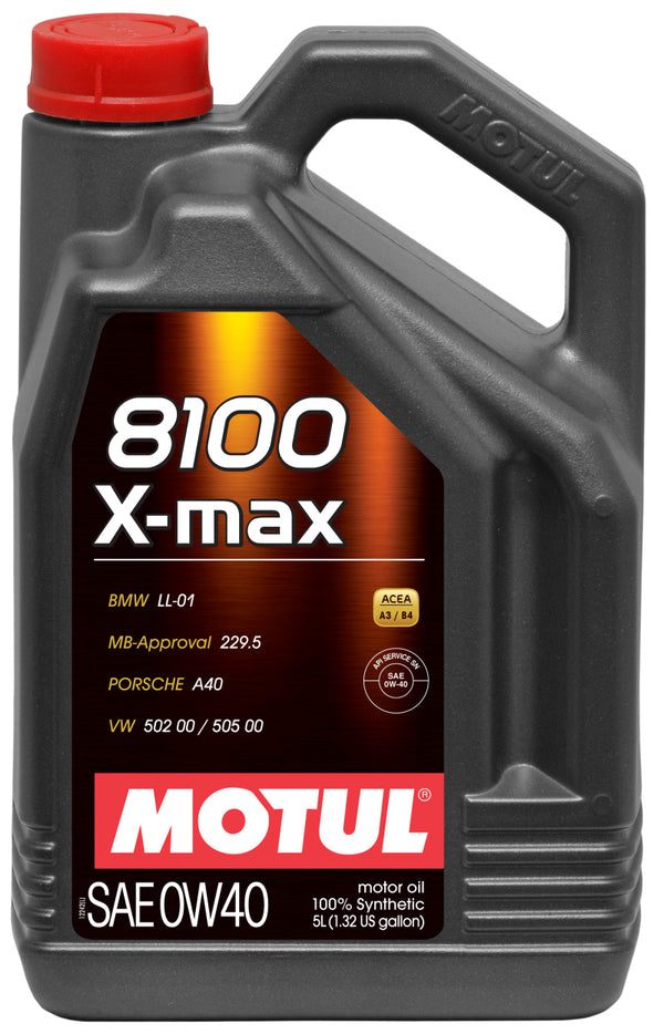 Motul 5L Synthetic Engine Oil 8100 0W40 X-MAX - Porsche A40 - Bull Strap