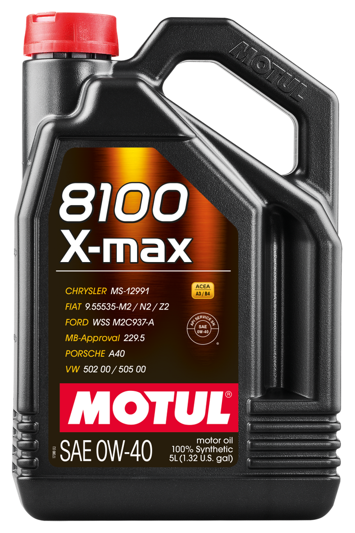 Motul 5L Synthetic Engine Oil 8100 0W40 X-MAX - Porsche A40 - Bull Strap