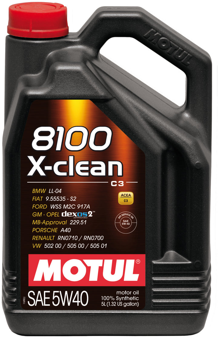 Motul 5L Synthetic Engine Oil 8100 5W40 X-CLEAN C3 -505 01-502 00-505 00-LL04 - Bull Strap