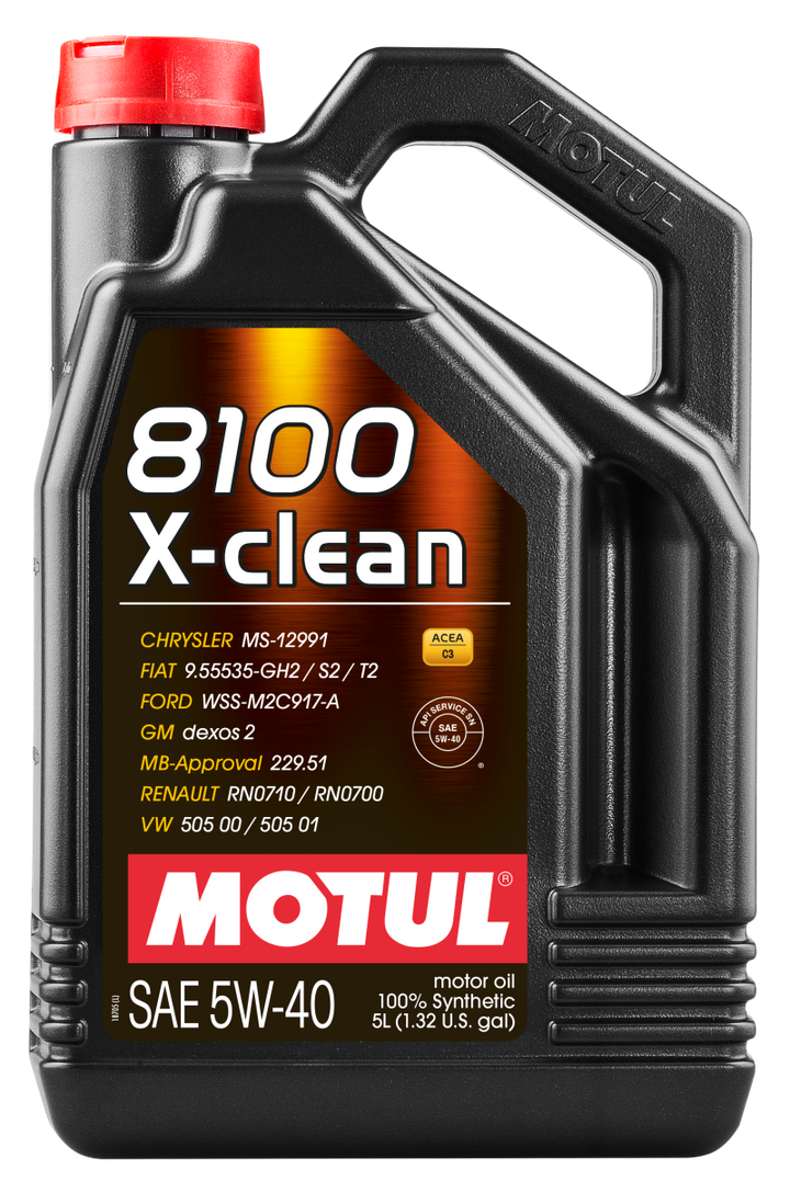 Motul 5L Synthetic Engine Oil 8100 5W40 X-CLEAN C3 -505 01-502 00-505 00-LL04 - Bull Strap