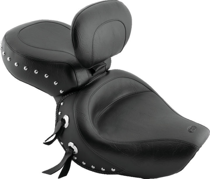 Mustang 00-08 Honda VT1100 Sabre,97-08 Spirit,87-97 Shadow Wide Touring 1PC Seat w/Studs - Black - Bull Strap