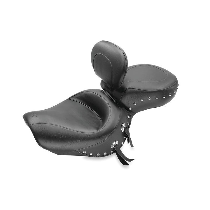 Mustang 00-08 Honda VT1100 Sabre,97-08 Spirit,87-97 Shadow Wide Touring 1PC Seat w/Studs - Black - Bull Strap