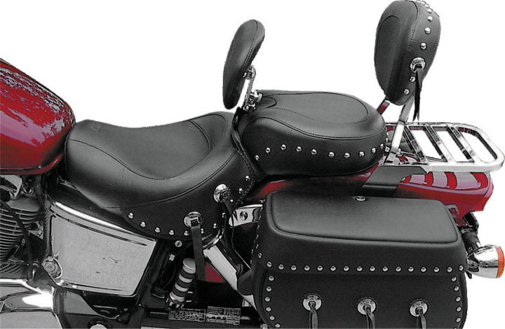Mustang 00-08 Honda VT1100 Sabre,97-08 Spirit,87-97 Shadow Wide Touring 1PC Seat w/Studs - Black - Bull Strap