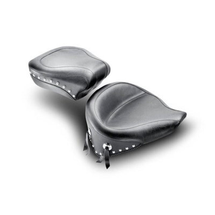 Mustang 00-15 Harley Softail Standard Rear Tire Wide Touring Passenger Seat w/Studs - Black - Bull Strap