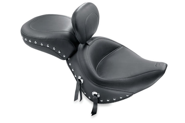 Mustang 00-15 Harley Softail Standard Rear Tire Wide Touring Recessed Passenger Seat w/Studs - Black - Bull Strap