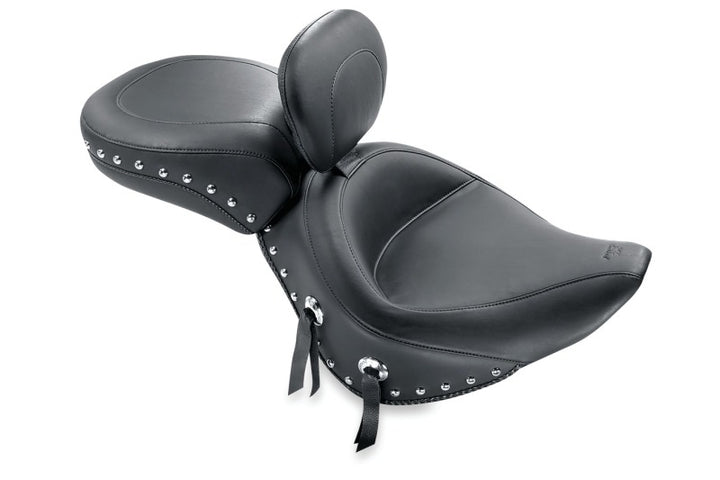 Mustang 00-15 Harley Softail Standard Rear Tire Wide Touring Recessed Passenger Seat w/Studs - Black - Bull Strap