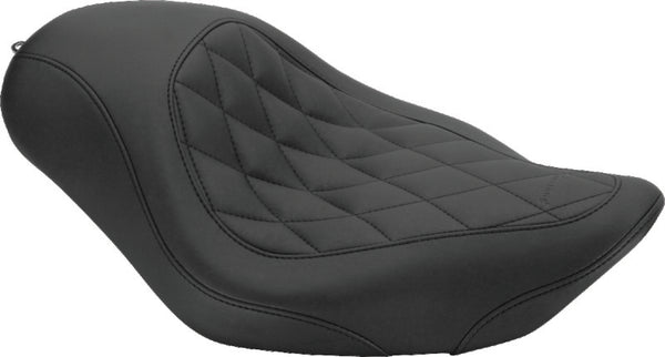 Mustang 04-21 Harley Sportster Wide Tripper Solo Seat Diamond Stitch - Black - Bull Strap