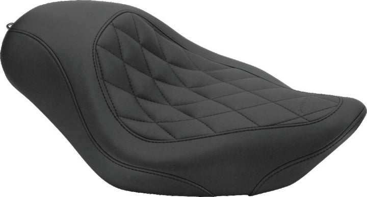 Mustang 04-21 Harley Sportster Wide Tripper Solo Seat Diamond Stitch - Black - Bull Strap