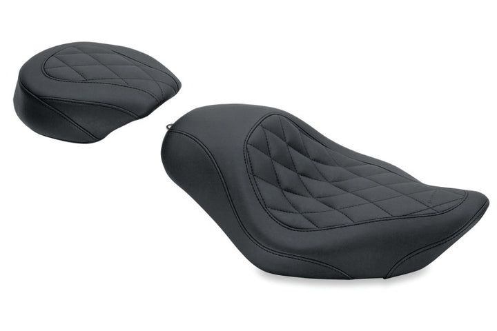 Mustang 04-21 Harley Sportster Wide Tripper Solo Seat Diamond Stitch - Black - Bull Strap