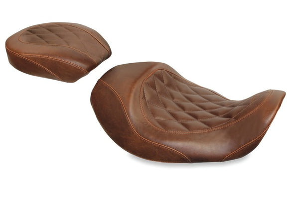 Mustang 06-17 Harley Dyna Wide Tripper Forward Solo Seat Diamond Stitch - Distressed Brown - Bull Strap