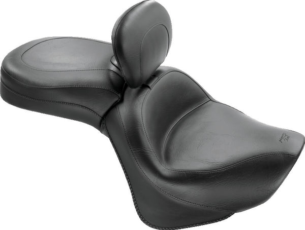 Mustang 06-21 Kawasaki Vulcan 900 Classic, Custom Touring 1PC Seat w/Driver Backrest - Black - Bull Strap