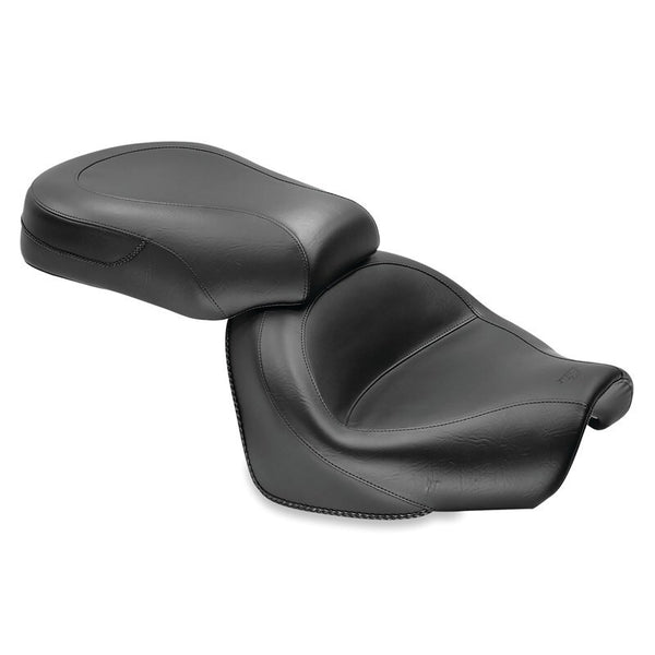 Mustang 09-17 Yamaha V-Star 950, 950 Tourer Standard Touring 2PC Seat - Black - Bull Strap