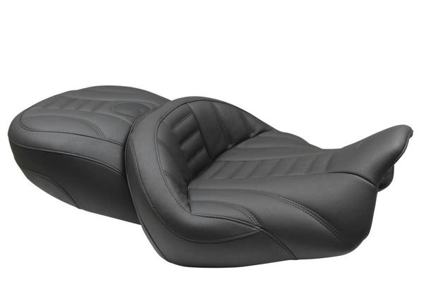 Mustang 15-21 Harley Freewheeler Super Touring Deluxe 1PC Seat - Black - Bull Strap