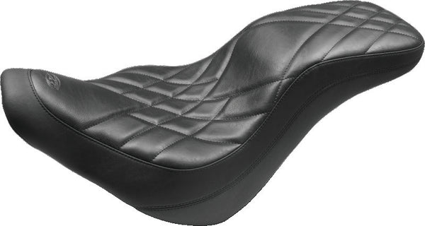 Mustang 18-21 Harley Fat Bob Standard Touring Recessed Passenger Seat - Black - Bull Strap