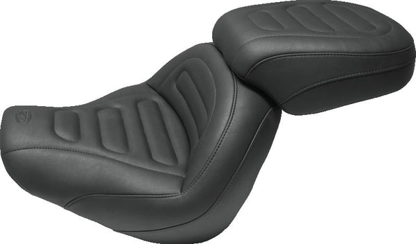 Mustang 18-21 Harley Fat Bob Standard Touring Solo Seat Trapezoid- Black - Bull Strap