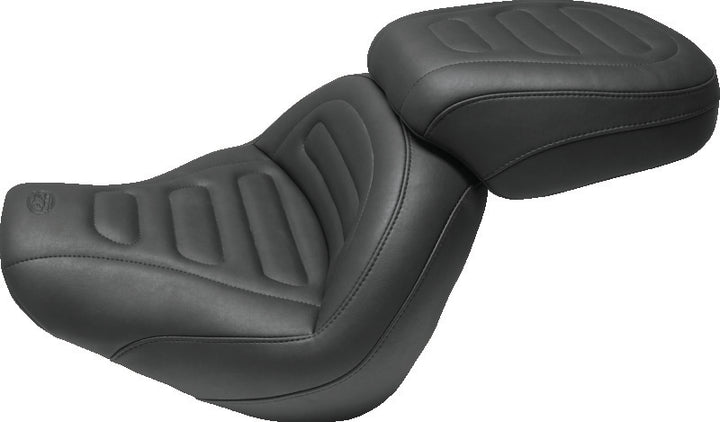 Mustang 18-21 Harley Fat Bob Standard Touring Solo Seat Trapezoid- Black - Bull Strap
