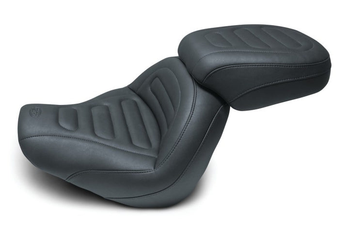 Mustang 18-21 Harley Fat Bob Standard Touring Solo Seat Trapezoid- Black - Bull Strap